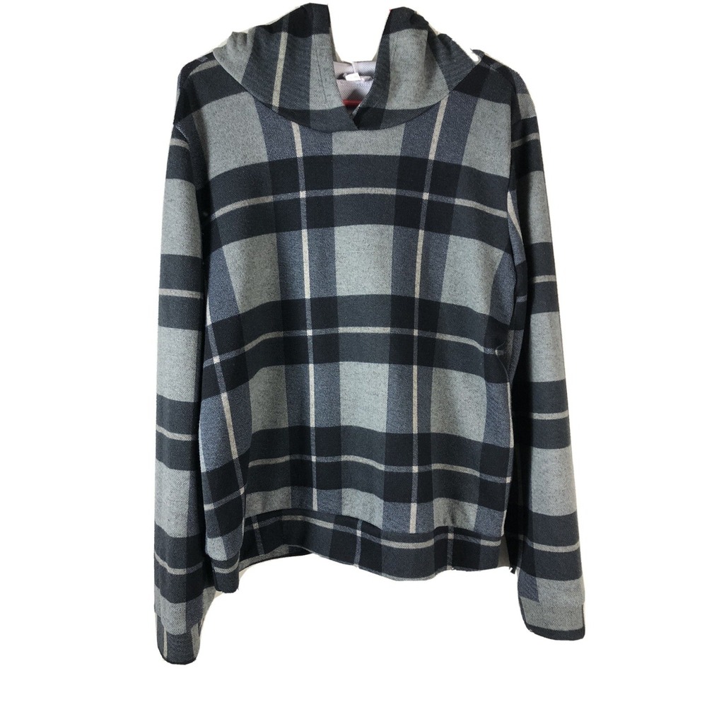 EMBERLEY‎ Womens M Plaid Pullover Hoodie Black Brown